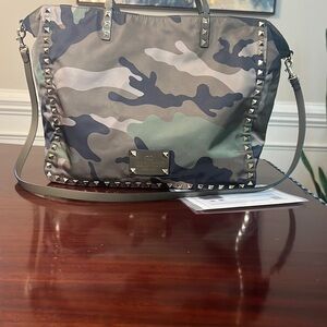 Valentino Camouflage Tote with Stud Accents